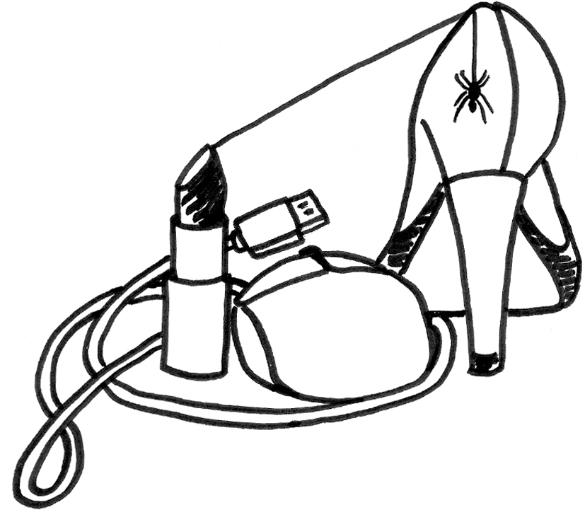 Lippenstift, Computermaus und High Heel